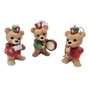 Homco Ornaments Bear Marching Band 5553 Taiwan Vintage Gold Label Christmas